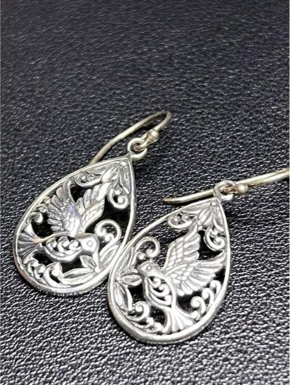 B5287 ATI Sterling Silver Teardrop Dangle Earrings 1.5" Hummingbird  3.4g